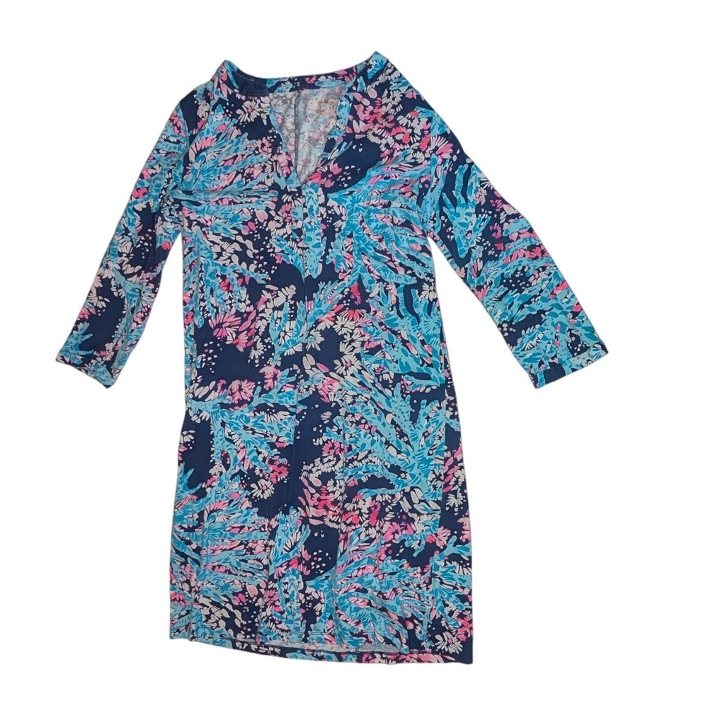 Lilly Pulitzer Navy Blue Tropical Print Mini Dress with Teal and Pink